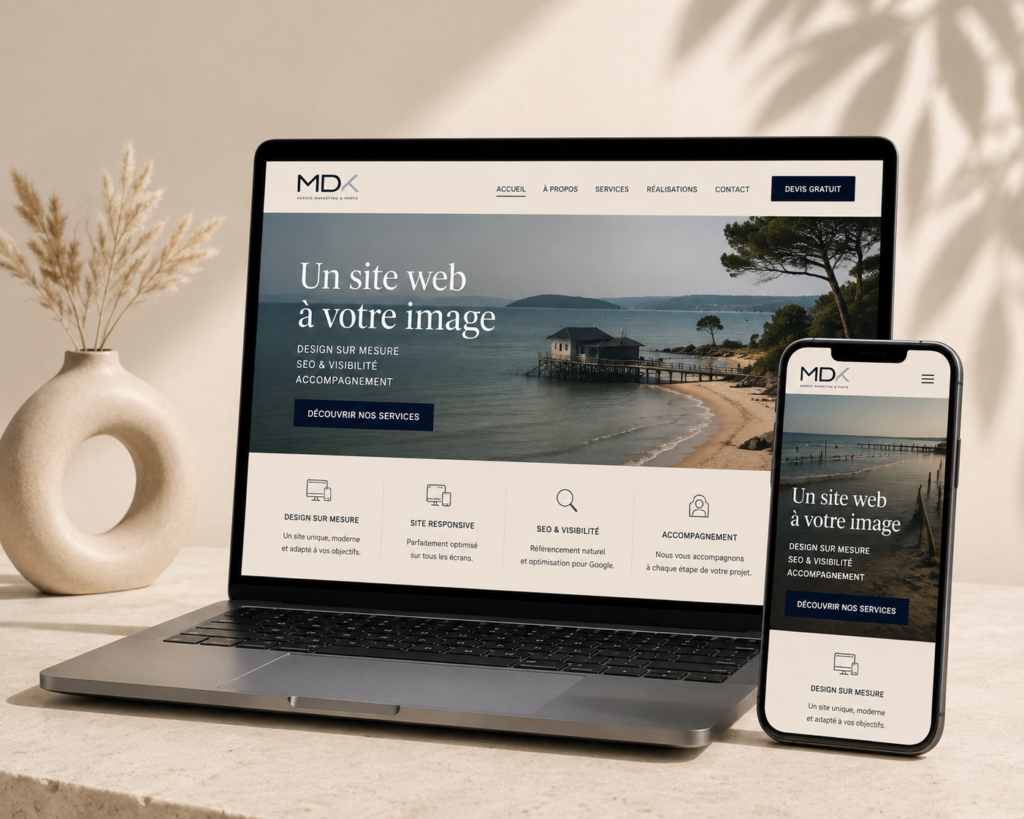 Site internet responsive sur ordinateur et smartphone créé par MDK sur le Bassin d’Arcachon